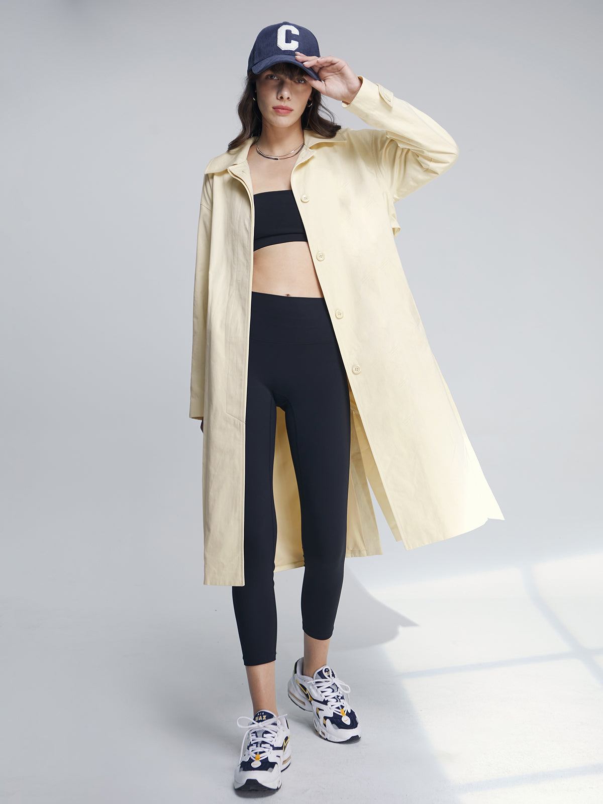 Thecomense - Mid-Length Belted Collared Trench Coat