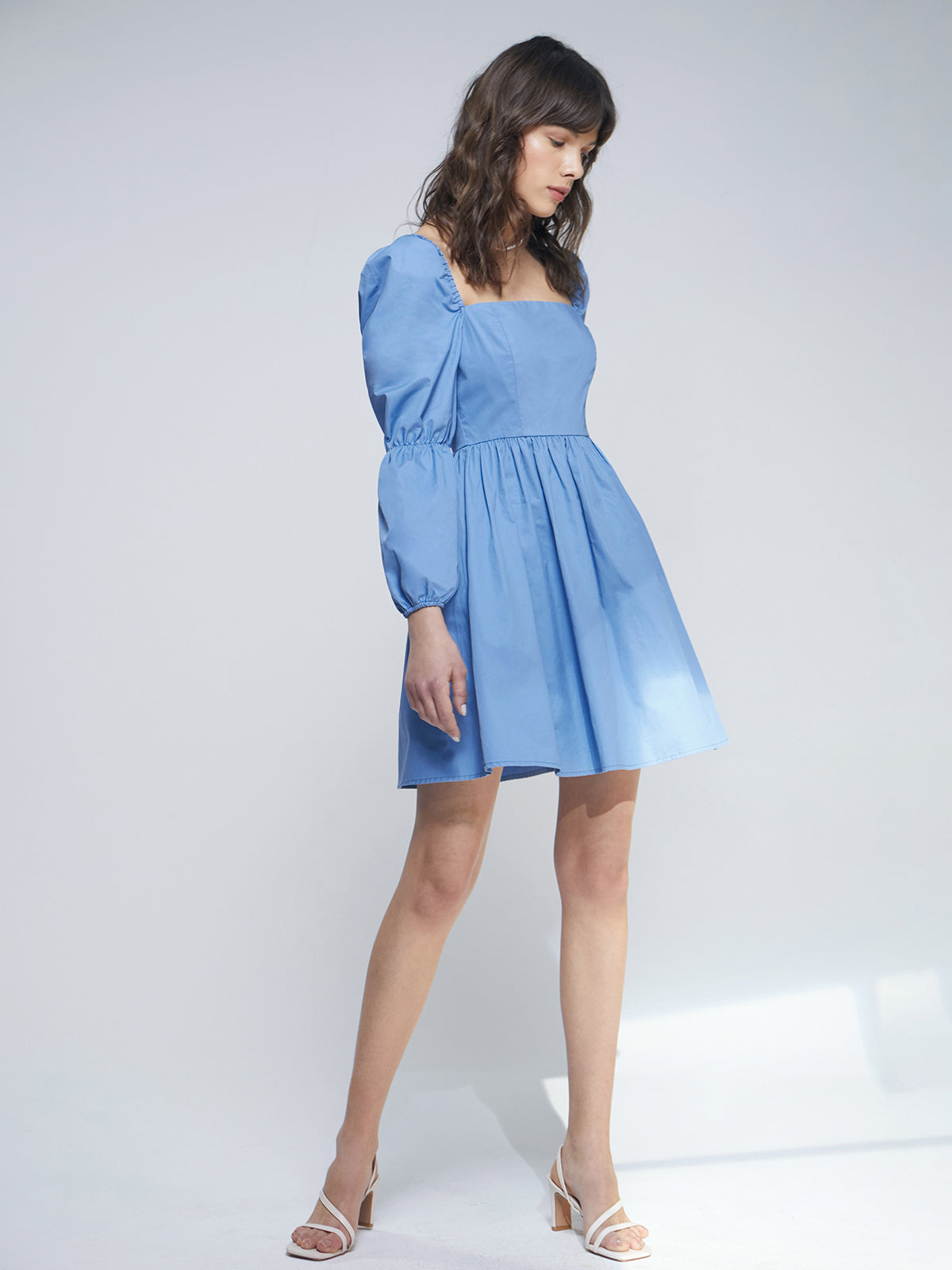 Thecomense - Square Neck Puff Sleeve Short Dress