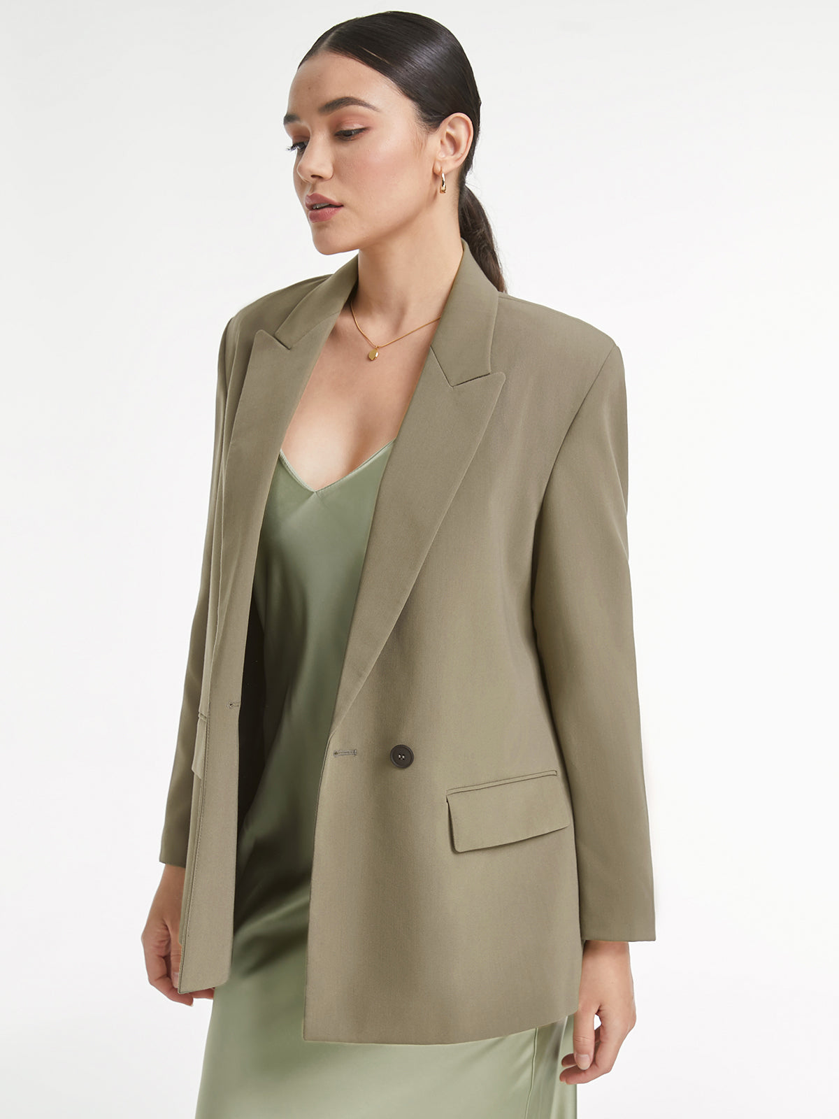Thecomense - Double Breasted Peak Lapel Blazer