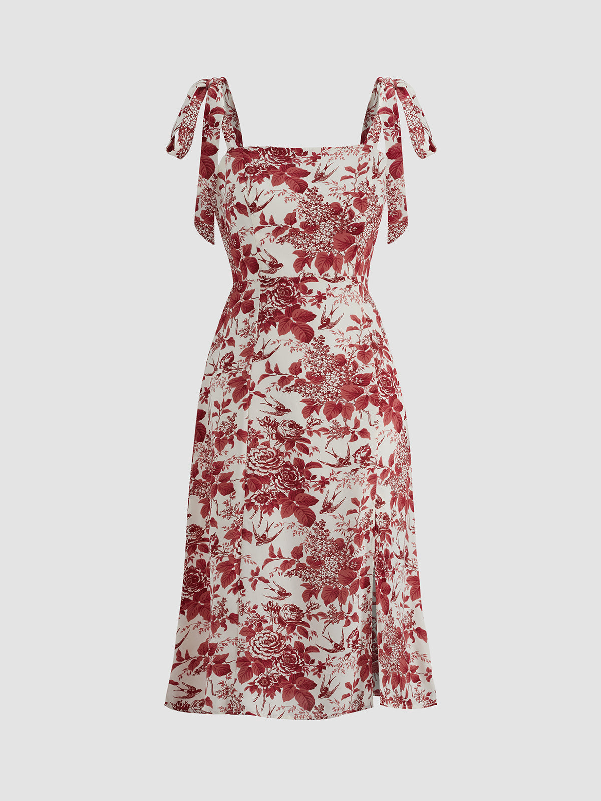 Thecomense - Fanciful Botany Strap Slit Dress