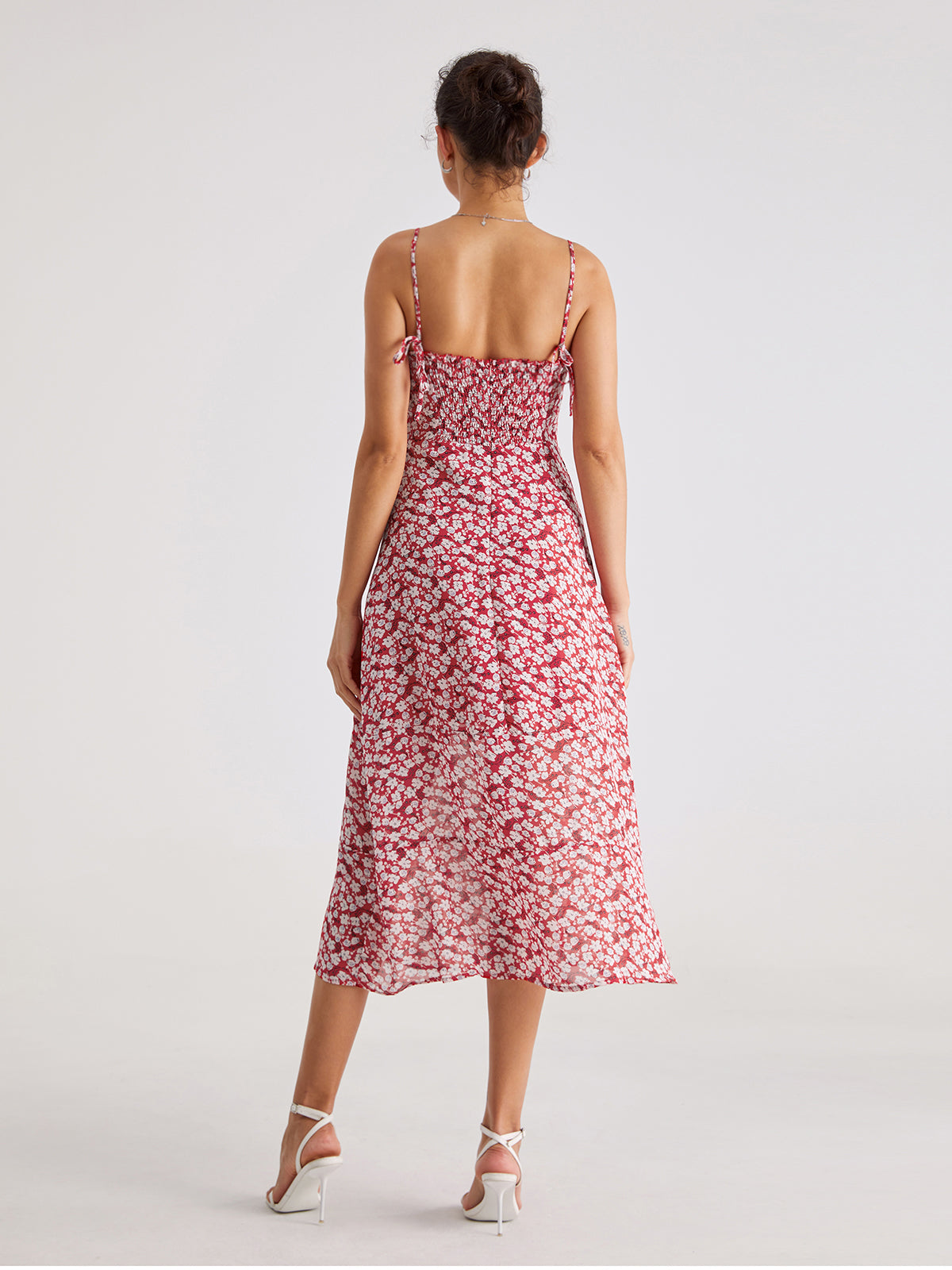 Thecomense - Sweetheart Floral Midi Strap Dress