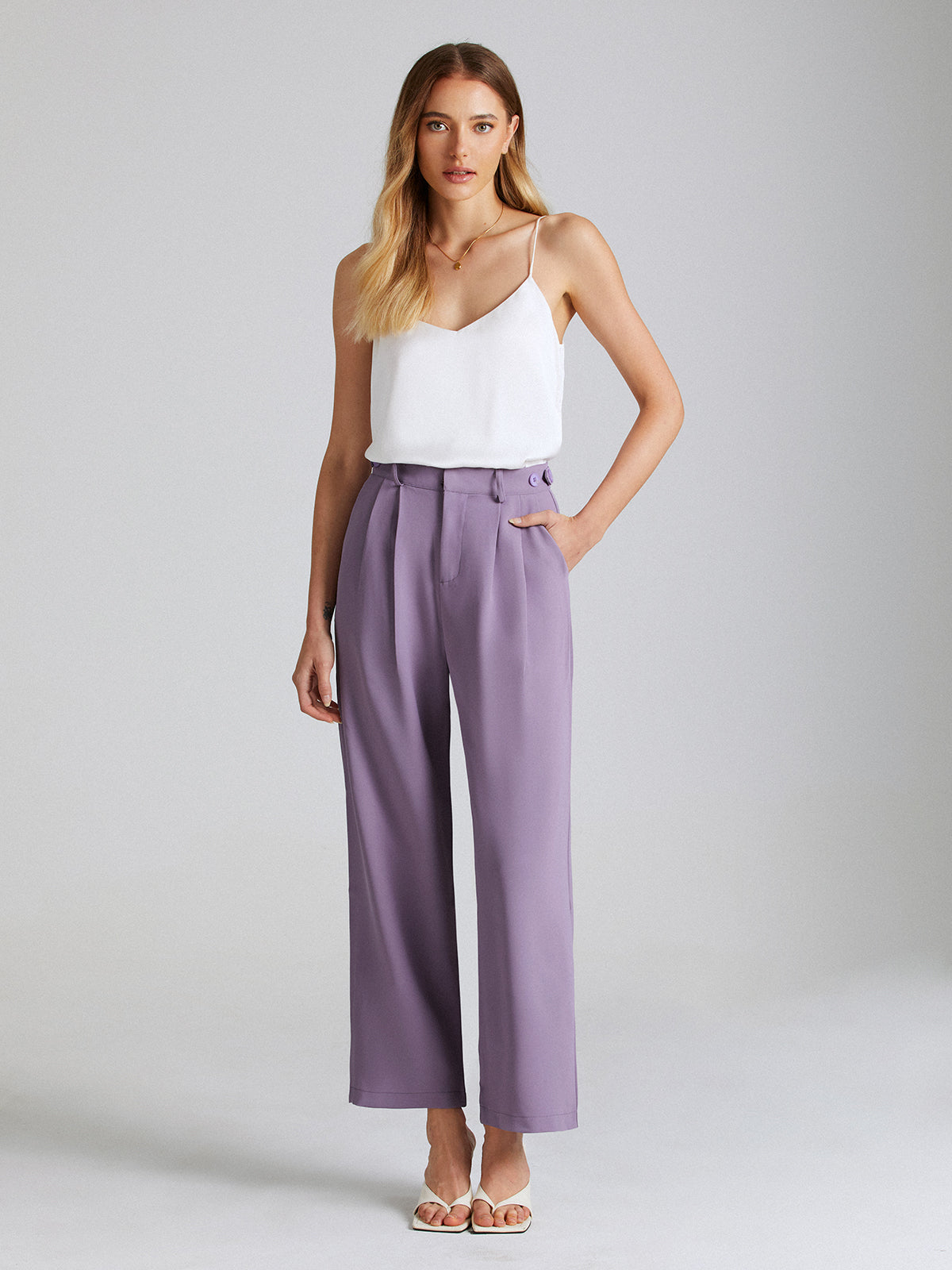Thecomense - High Waisted Pocket Mauve Pleat Front Trouser