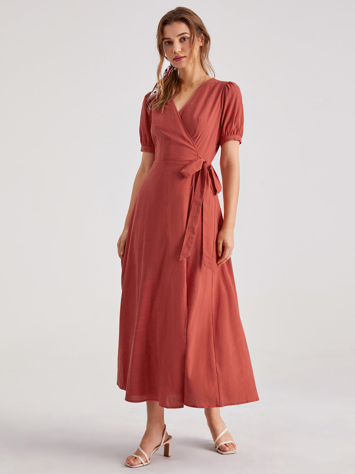 Thecomense - V-Neck Wrap Side Tie Maxi Dress