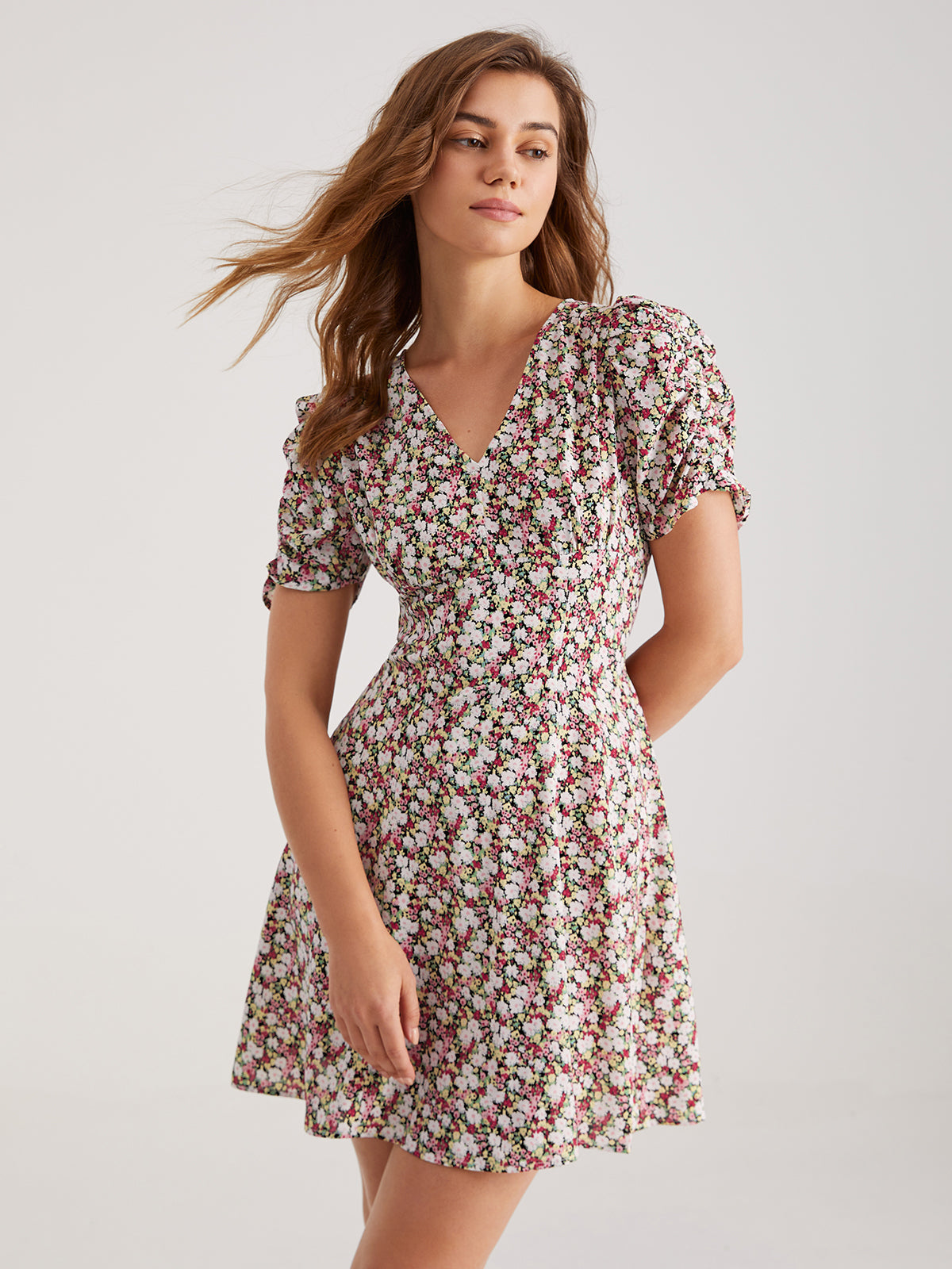 Thecomense - Sweetheart Contrast Floral Garden Dress