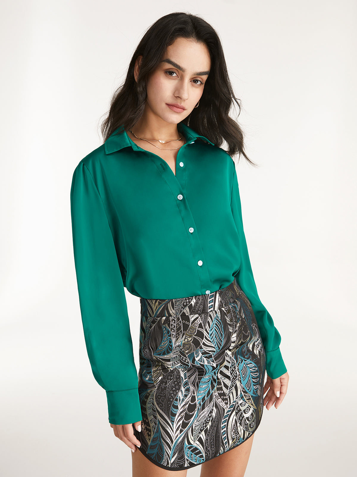 Thecomense - Collared Button Up Emerald Green Shirt
