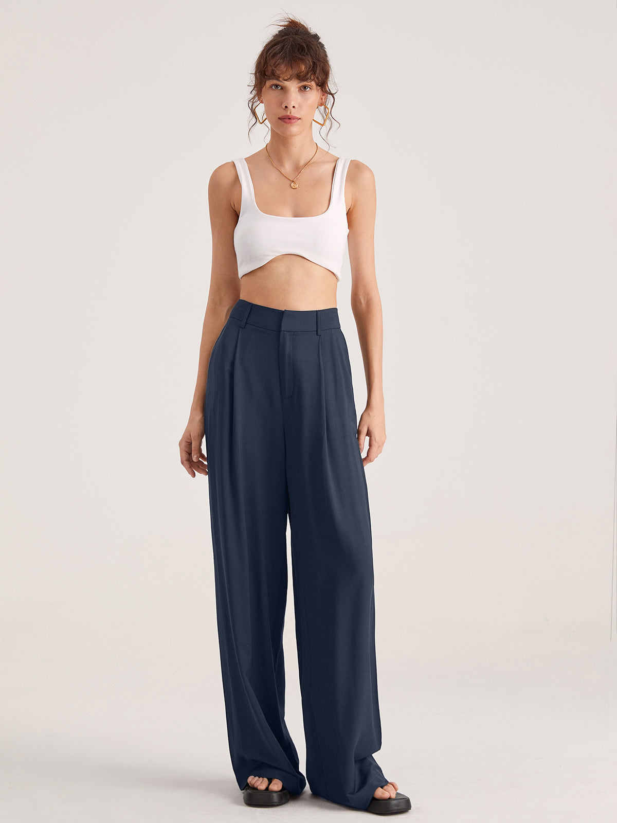 Thecomense - Oversized High Waisted Pleat Front Trousers