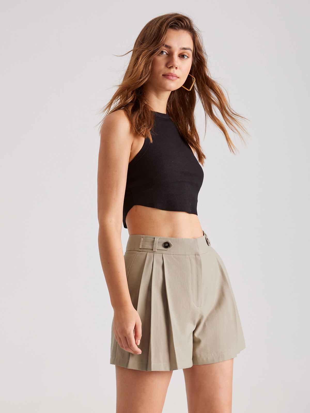 Thecomense - Mid Rise Pleat Front Trouser Shorts