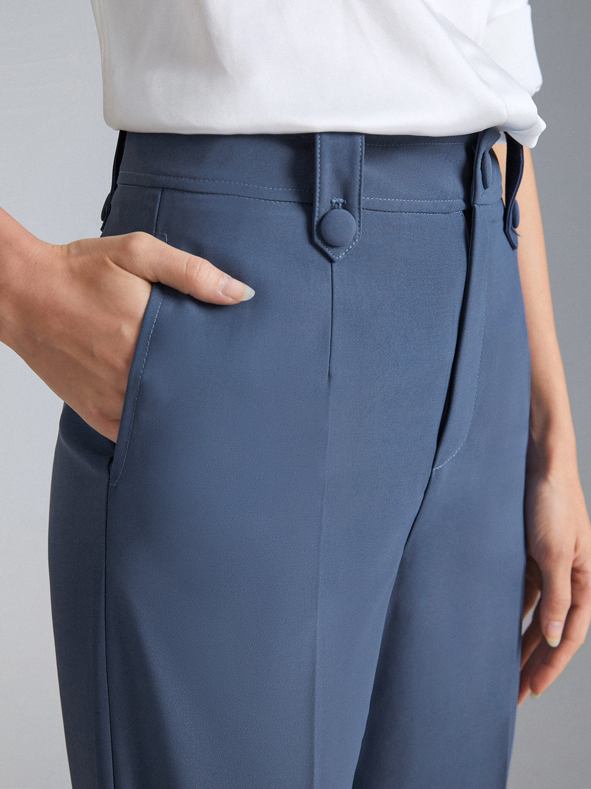 Thecomense - High Waisted Seam Detail Straight Leg Trousers