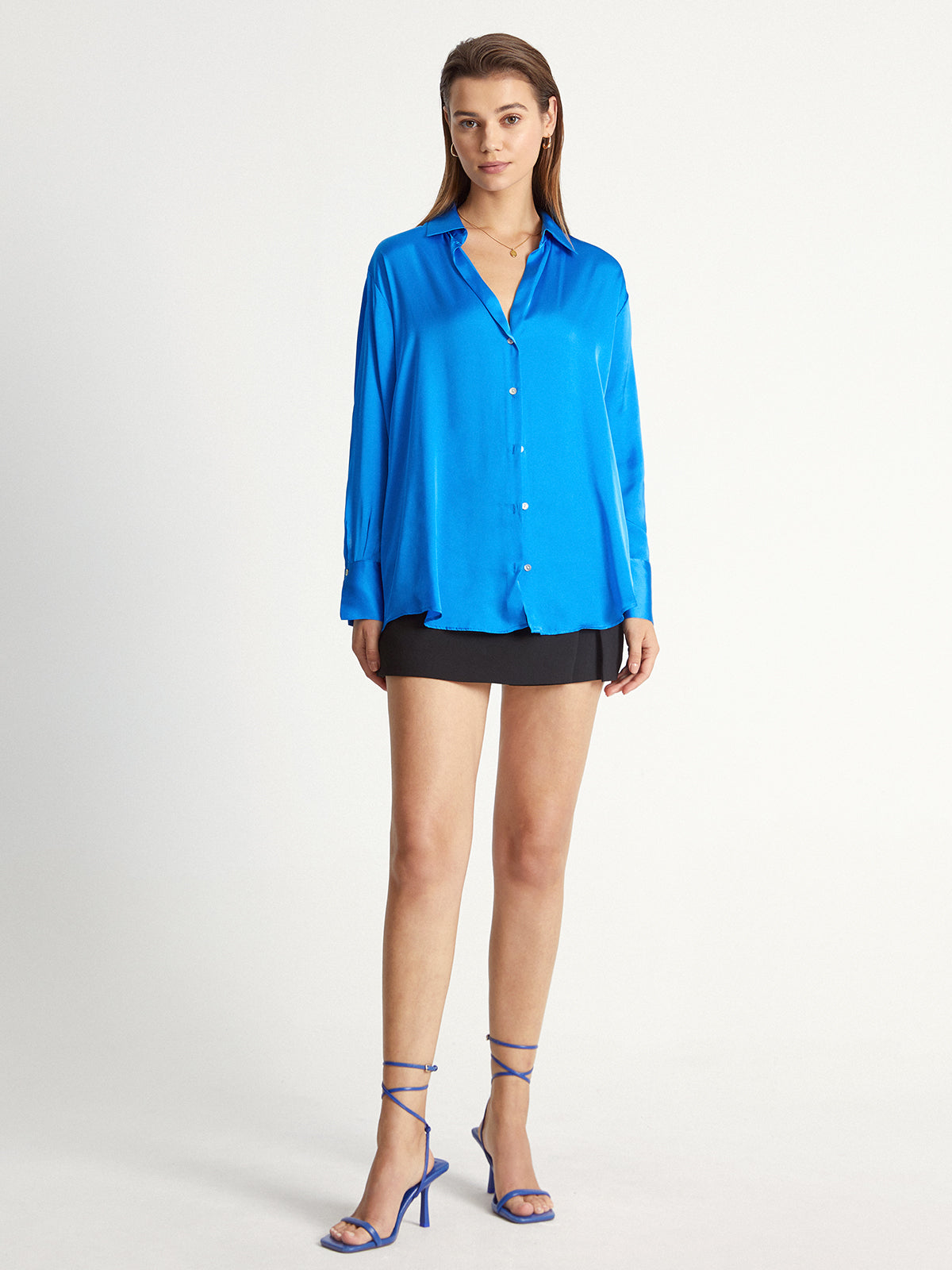 Thecomense - Satin Relaxed Fit Button Up Dress Shirt