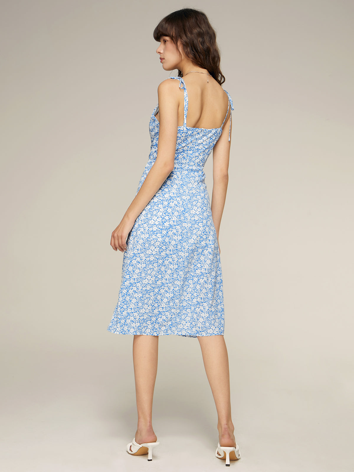 Thecomense - Tie Strap Slit Floral Dress