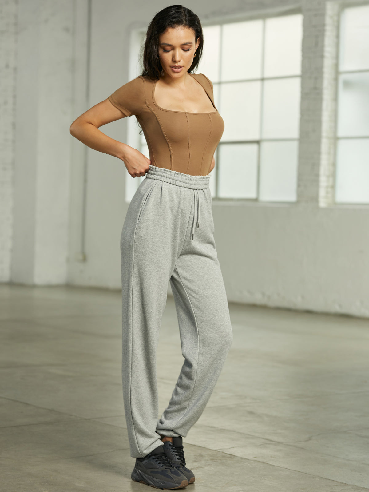 Thecomense - Square Neck Seam Detail Contour T-Shirt