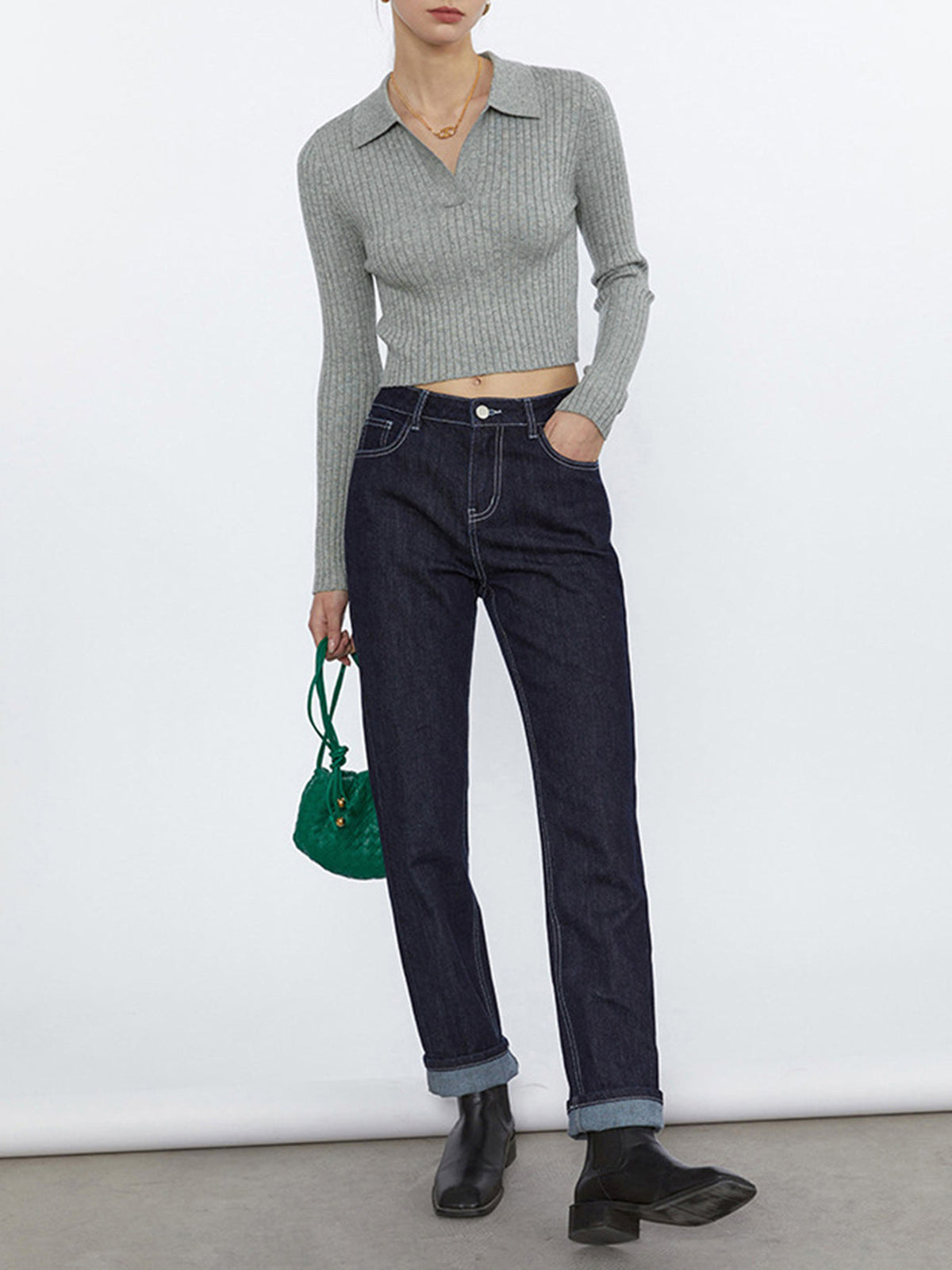 Thecomense - Cropped Knit Polo Shirt