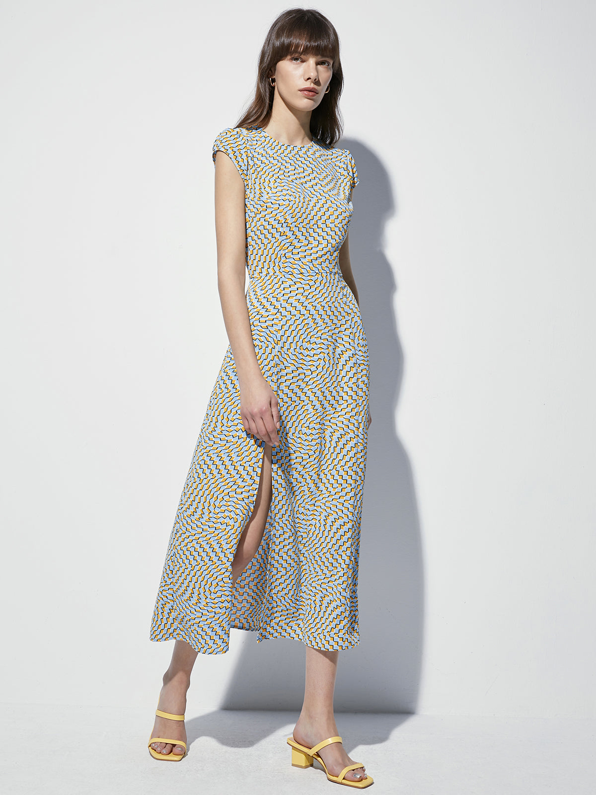 Thecomense - Shoulder Cap Groovy Scoop Neck Midi Dress