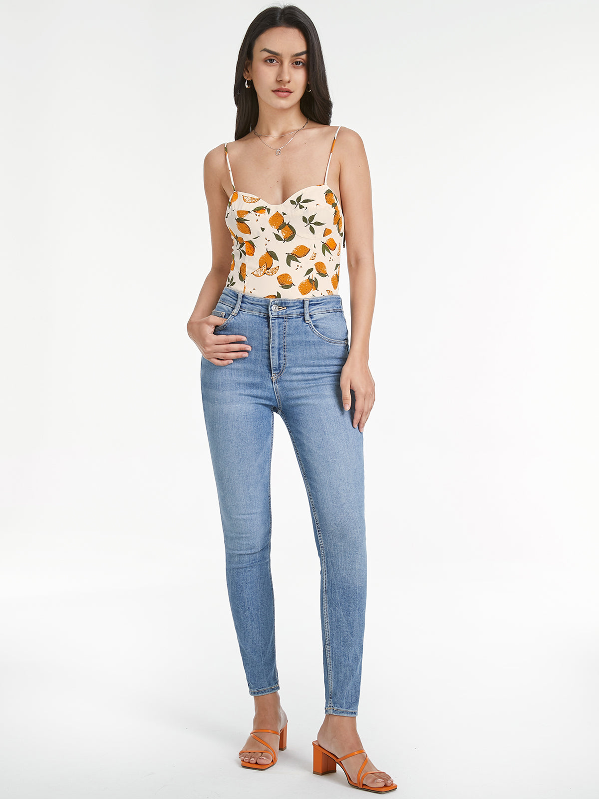 Thecomense - Sweetheart Orange Fruit Contour Tank Top