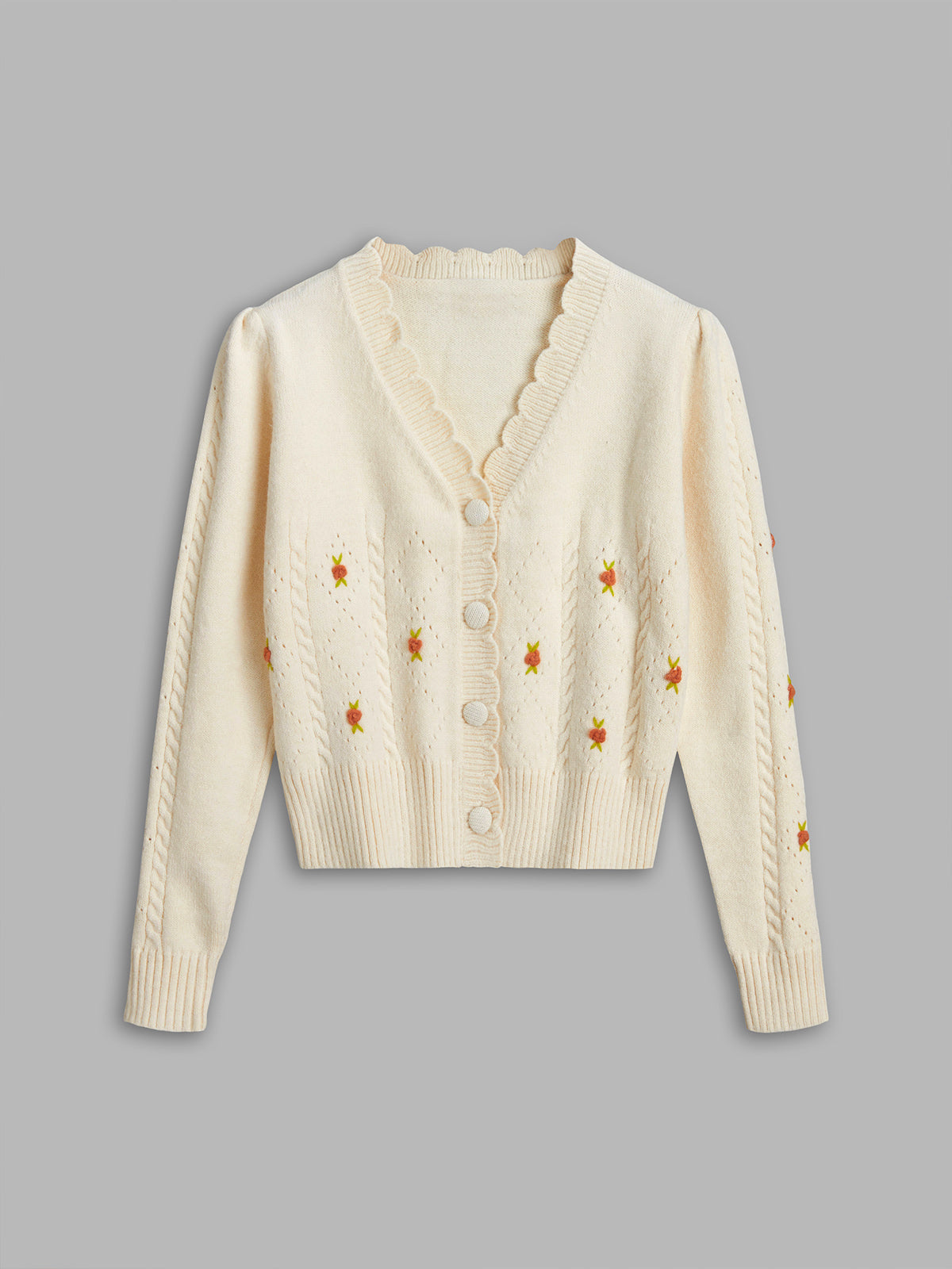 Thecomense - Retro Flora Cable Knit Cardigan