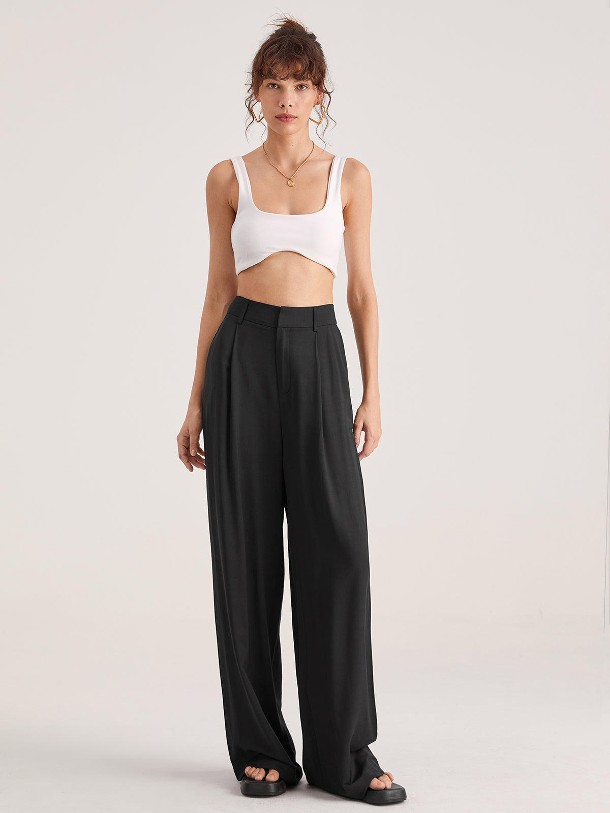 Thecomense - Oversized High Waisted Pleat Front Trousers