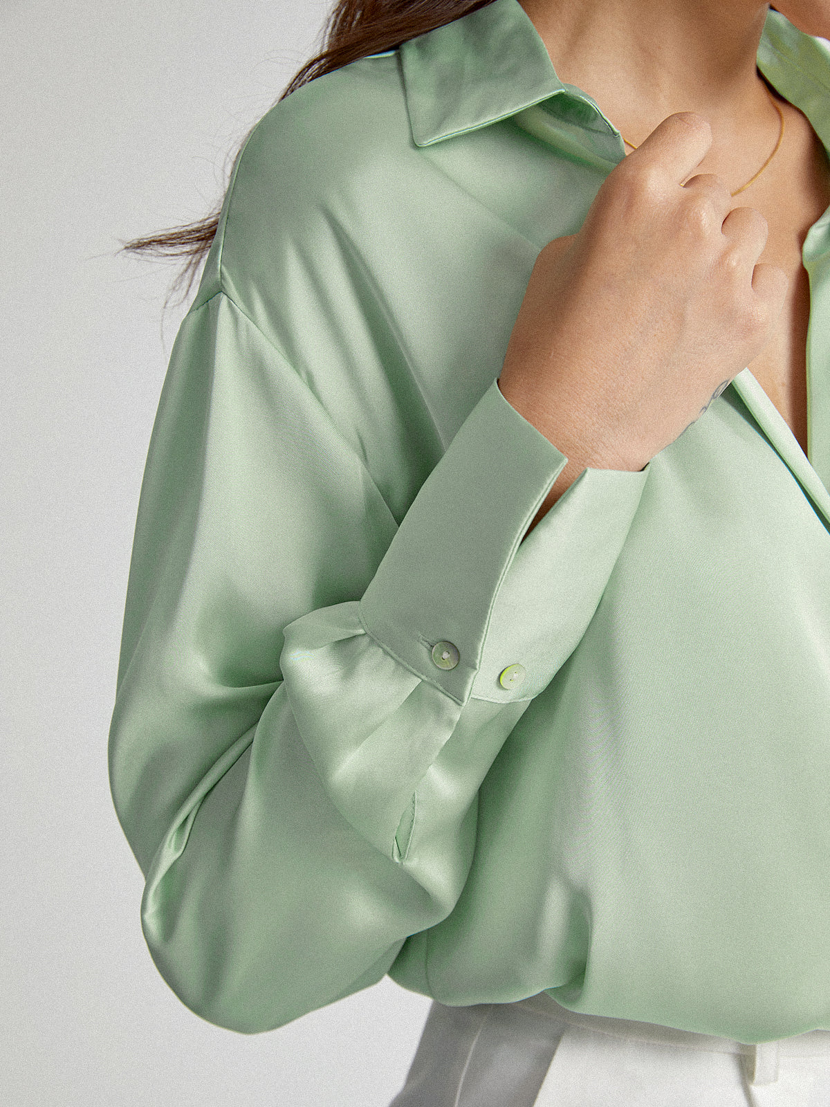 Thecomense - Satin Relaxed Fit Button Up Shirt