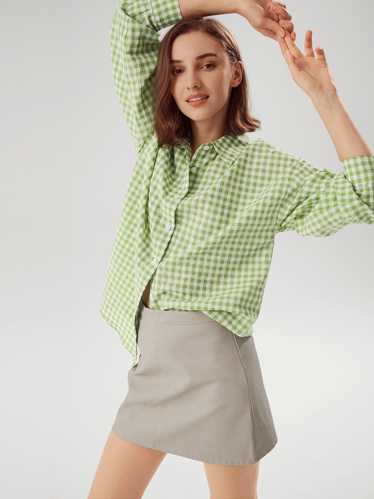 Thecomense - Oversized Gingham Collared Shirt