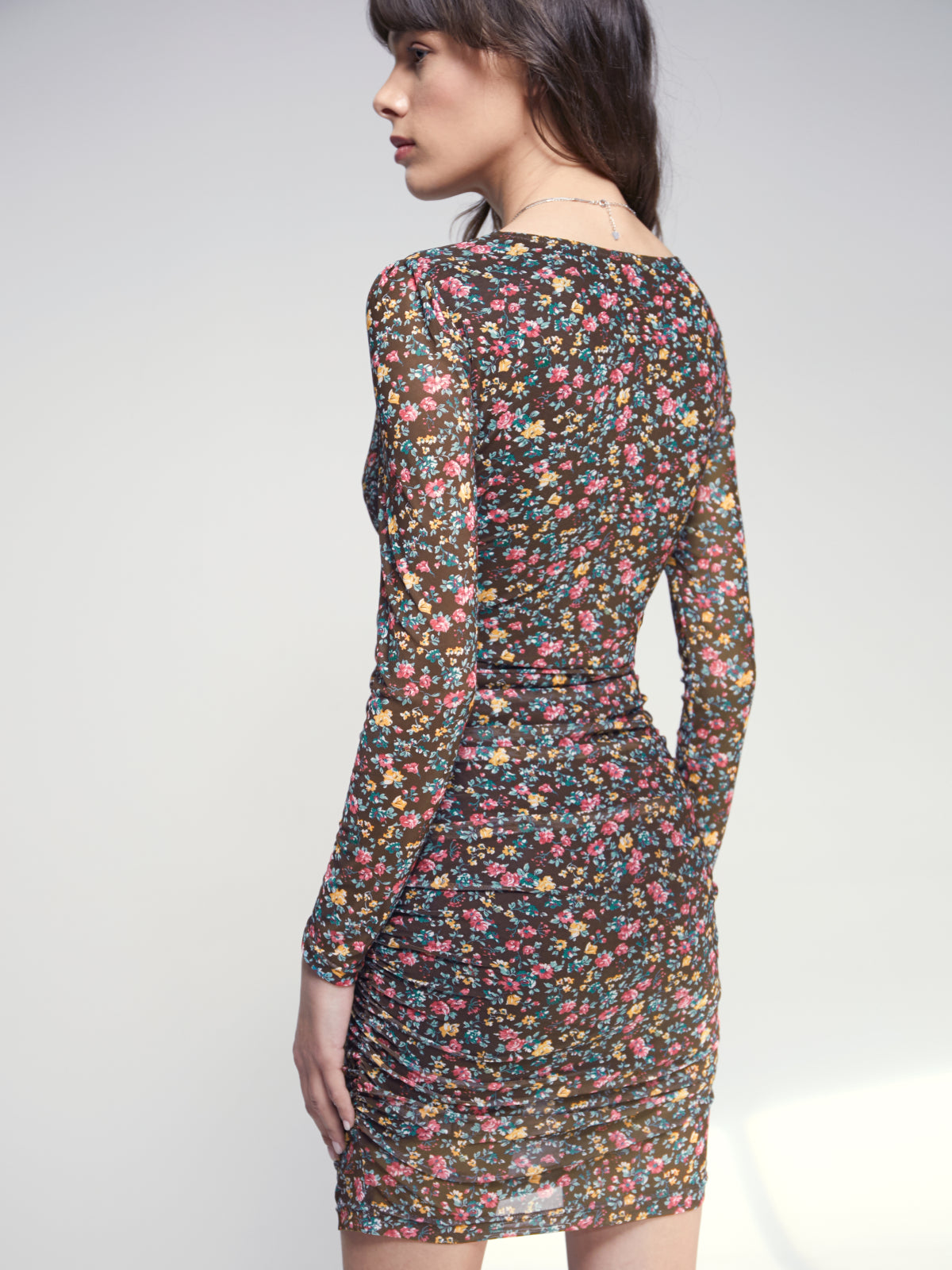 Thecomense - Long Sleeve Mini Floral Mini Dress