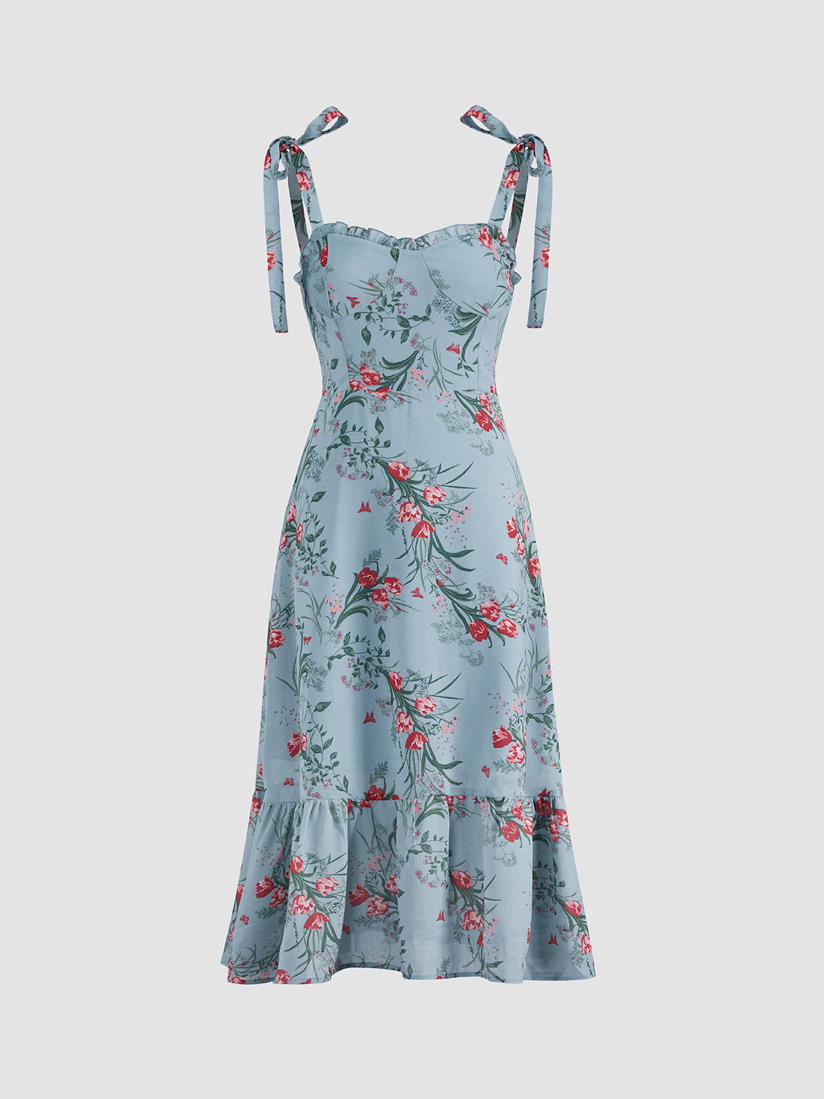 Thecomense - Nostalgic Meadows Floral Strap Flowy Long Dress