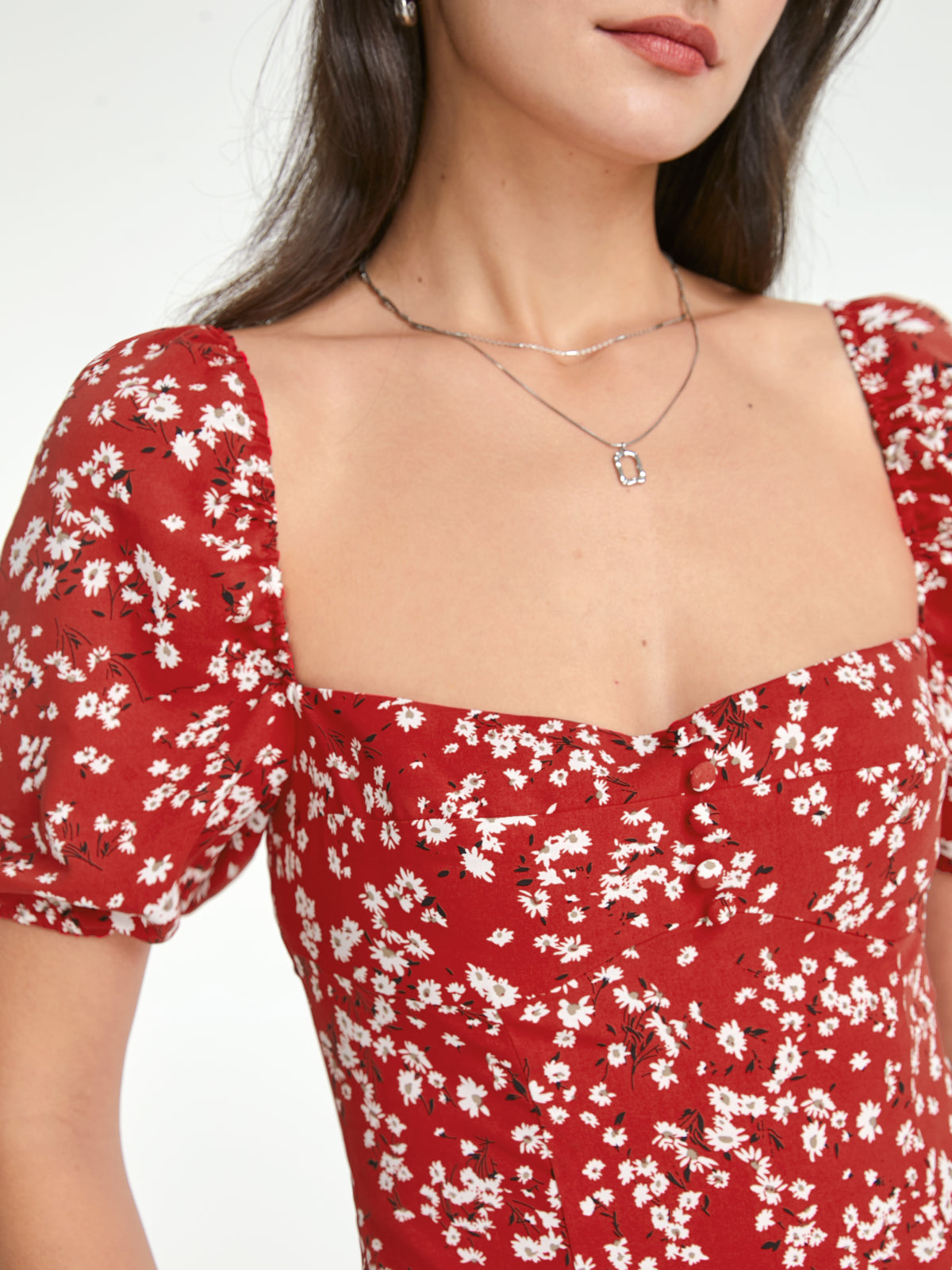 Thecomense - Square Neck Floral Love Short Sleeve Top