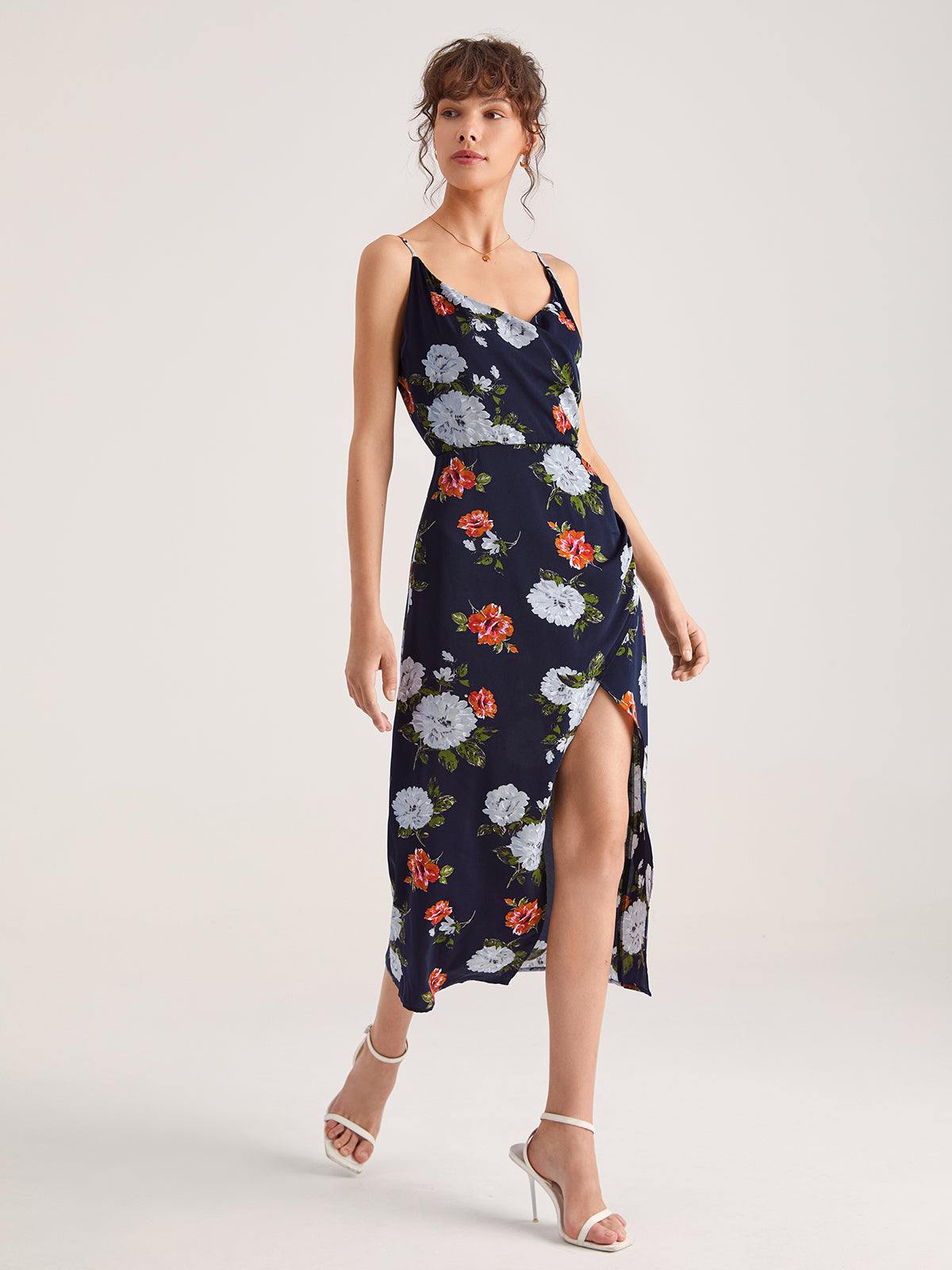 Thecomense - Floral Sleeveless Slit Midi Dress