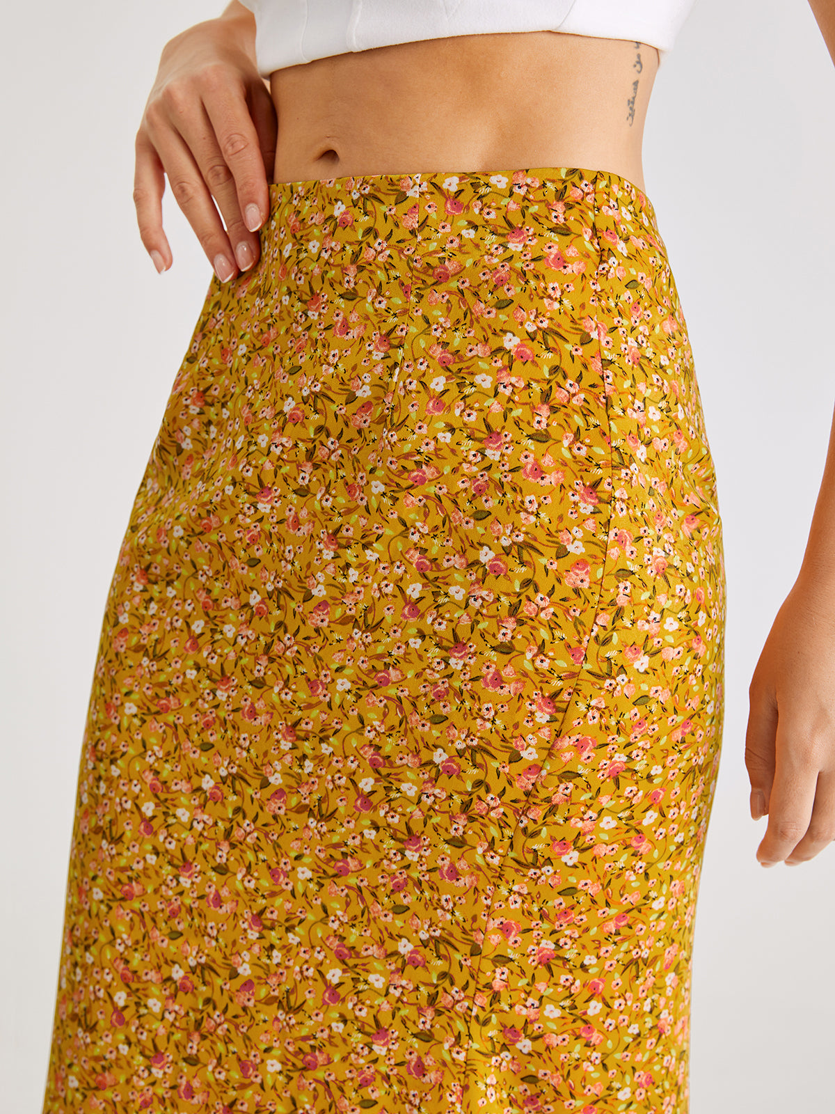 Thecomense - High Waisted Floral Mosaic Midi Skirt