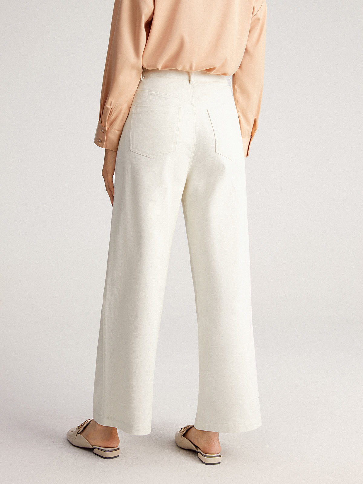 Thecomense - Gossamer High Waisted Wide Leg White Jeans