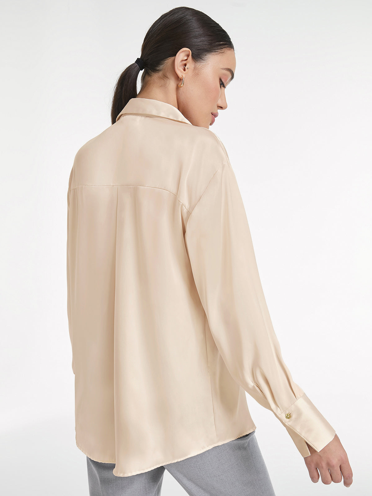 Thecomense - Relaxed Flowy Satin Button Up Shirt