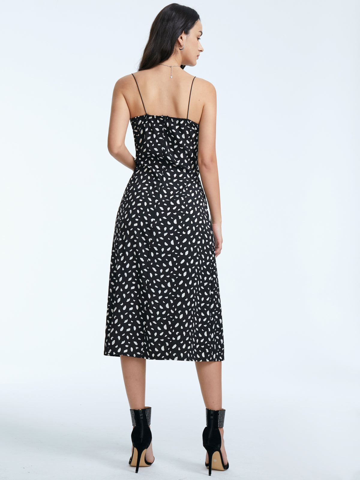 Thecomense - Sweetheart Contrast Print Slit Strap Midi Dress
