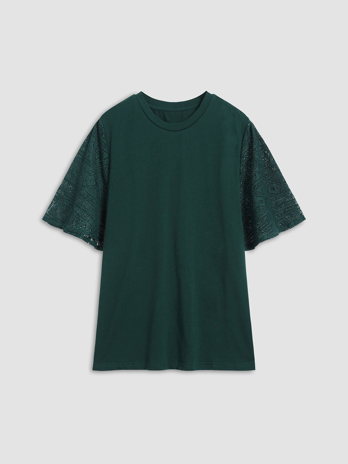 Thecomense - Emerald Green Contrast Lace Flutter Sleeve T-Shirt