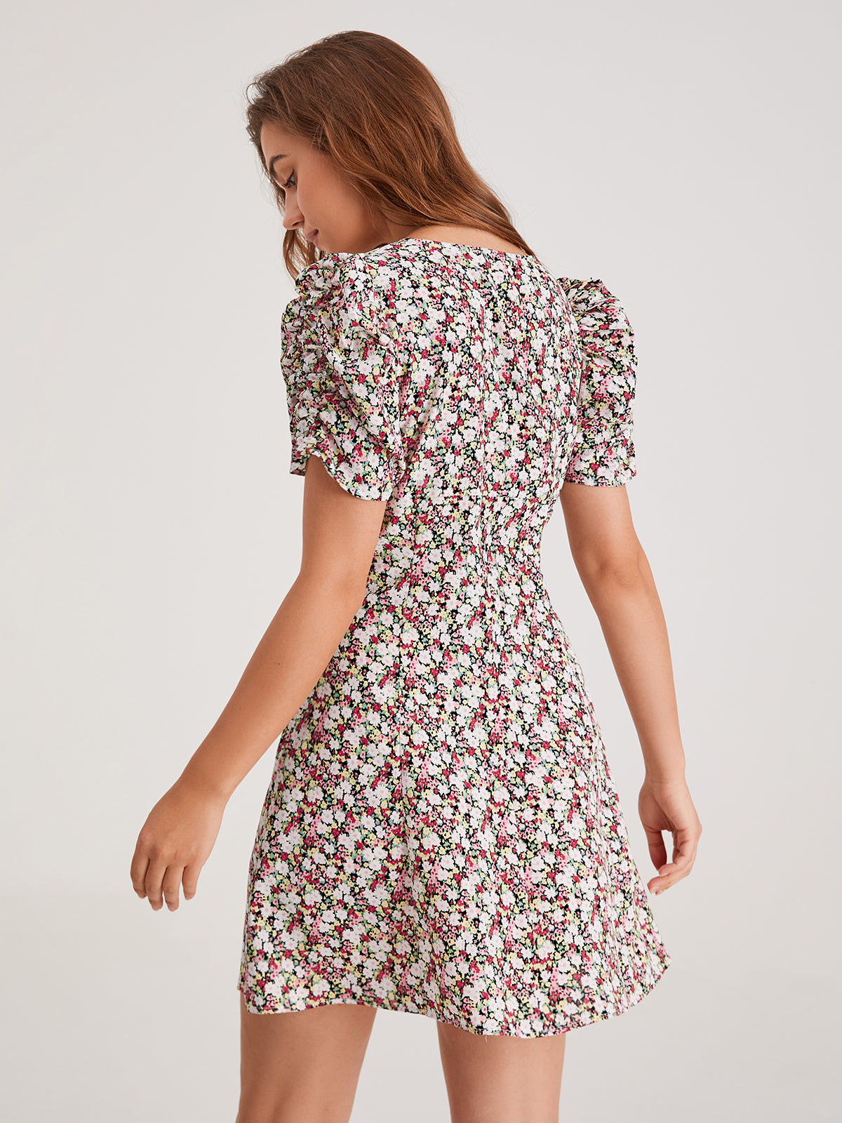 Thecomense - Sweetheart Contrast Floral Garden Dress