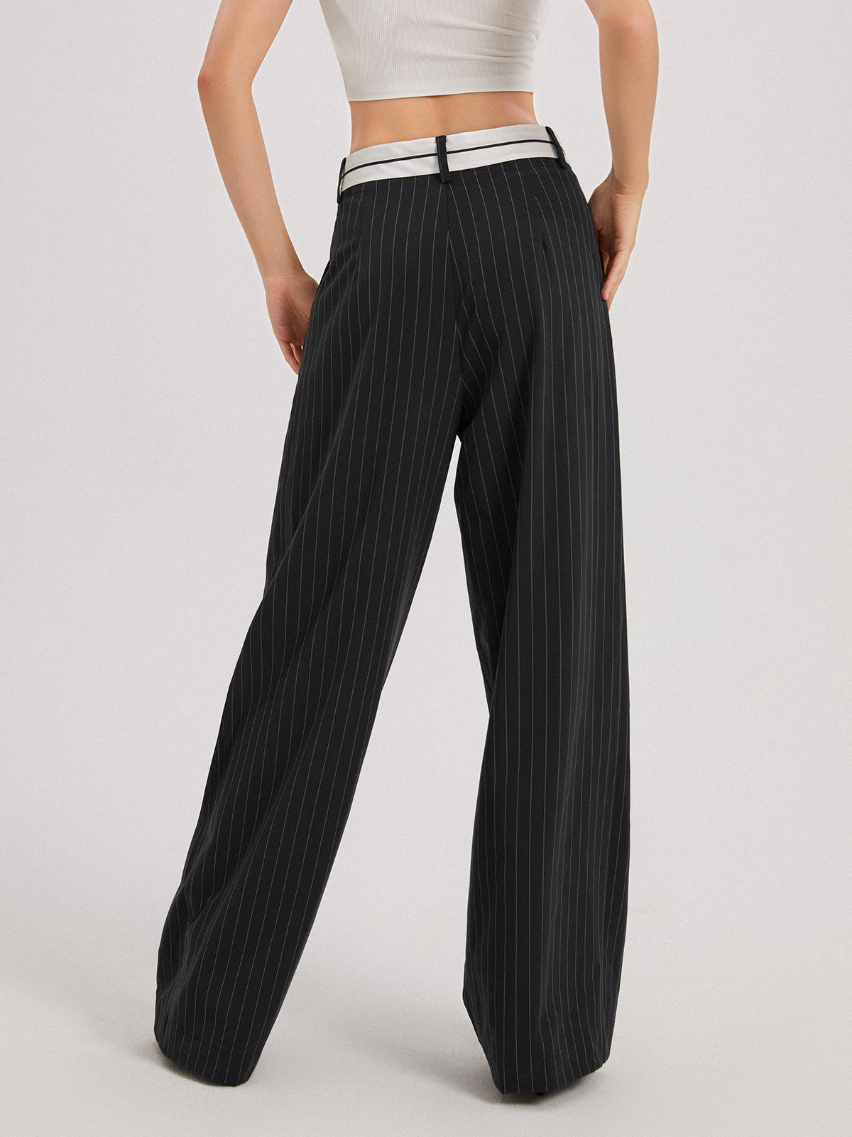Thecomense - Ivory Glow Pinstripe Wide Leg Pants