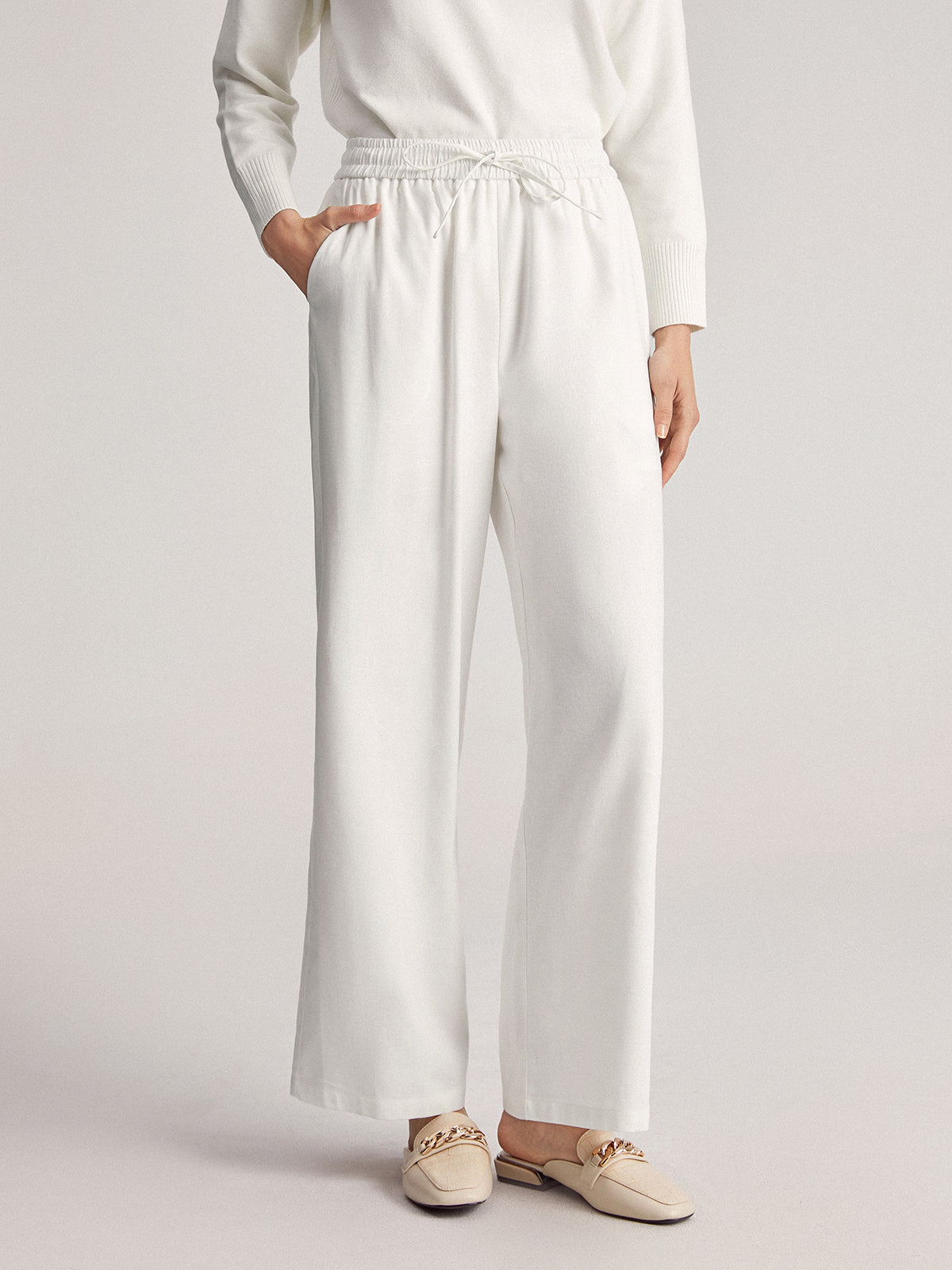 Thecomense - Simple Bell Drawstring Wide Leg Pants