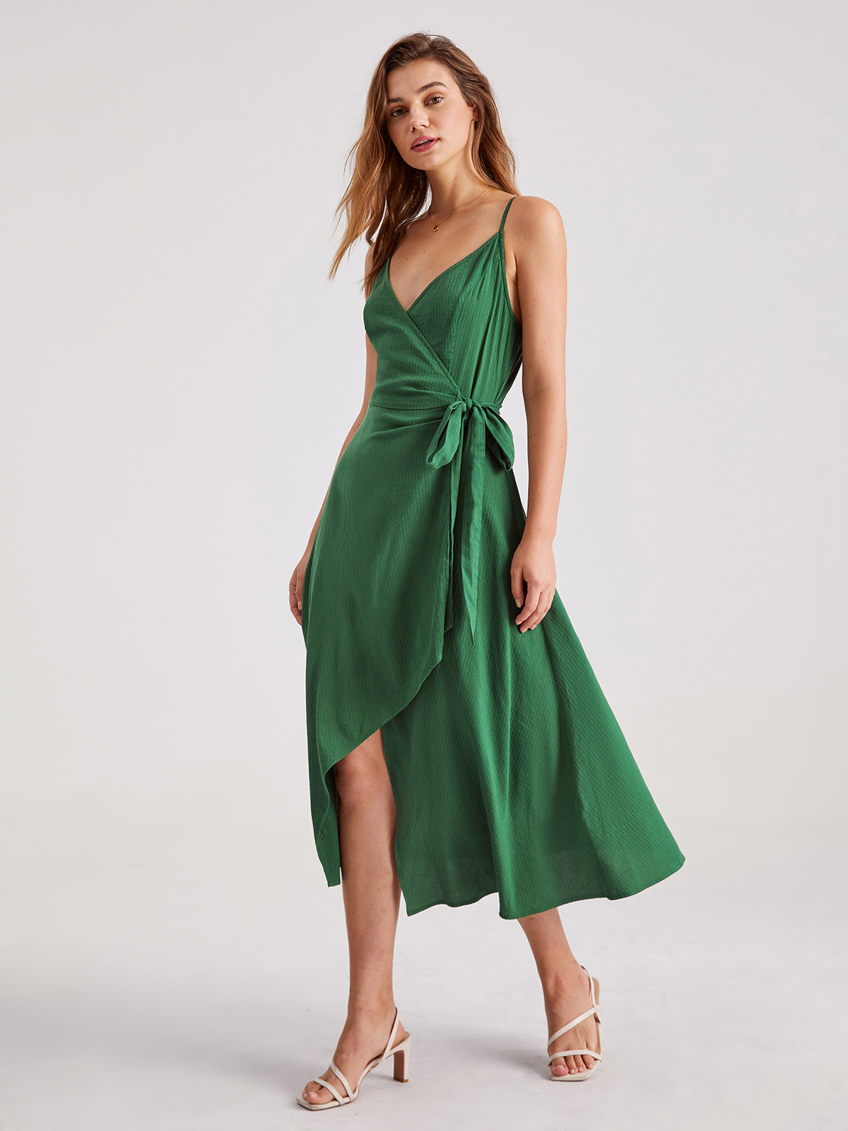 Thecomense - V-Neck Solid Tie Split Wrap Dress