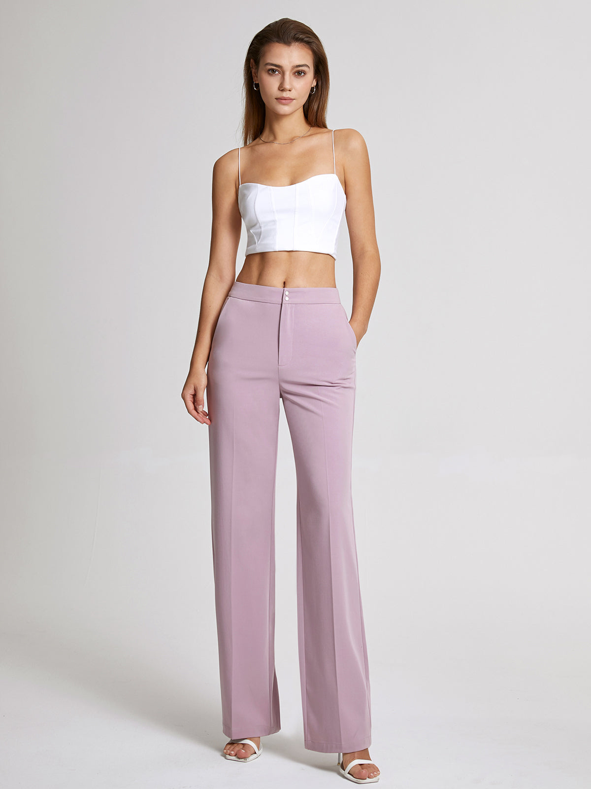 Thecomense - Mauve High Waisted Wide Leg Trousers