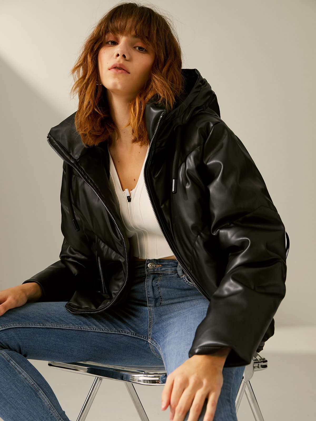 Thecomense - Cropped Puffer Jacket with Hood