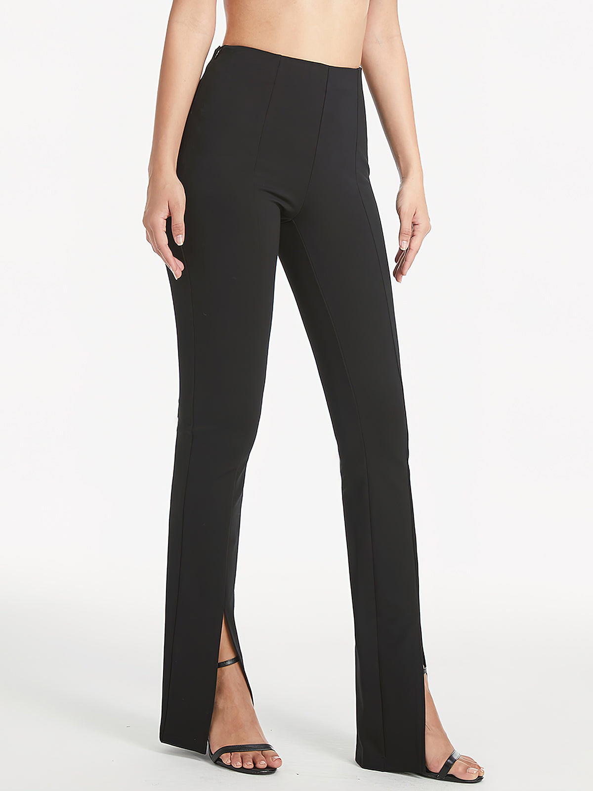 Thecomense - High Waisted Seam Detail Flare Slit Leg Trousers