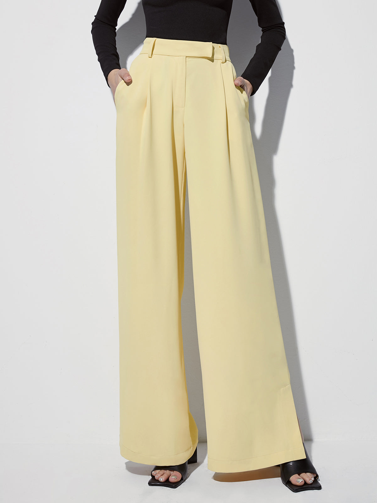 Thecomense - High Waisted Wide Leg Pleat Front Trousers