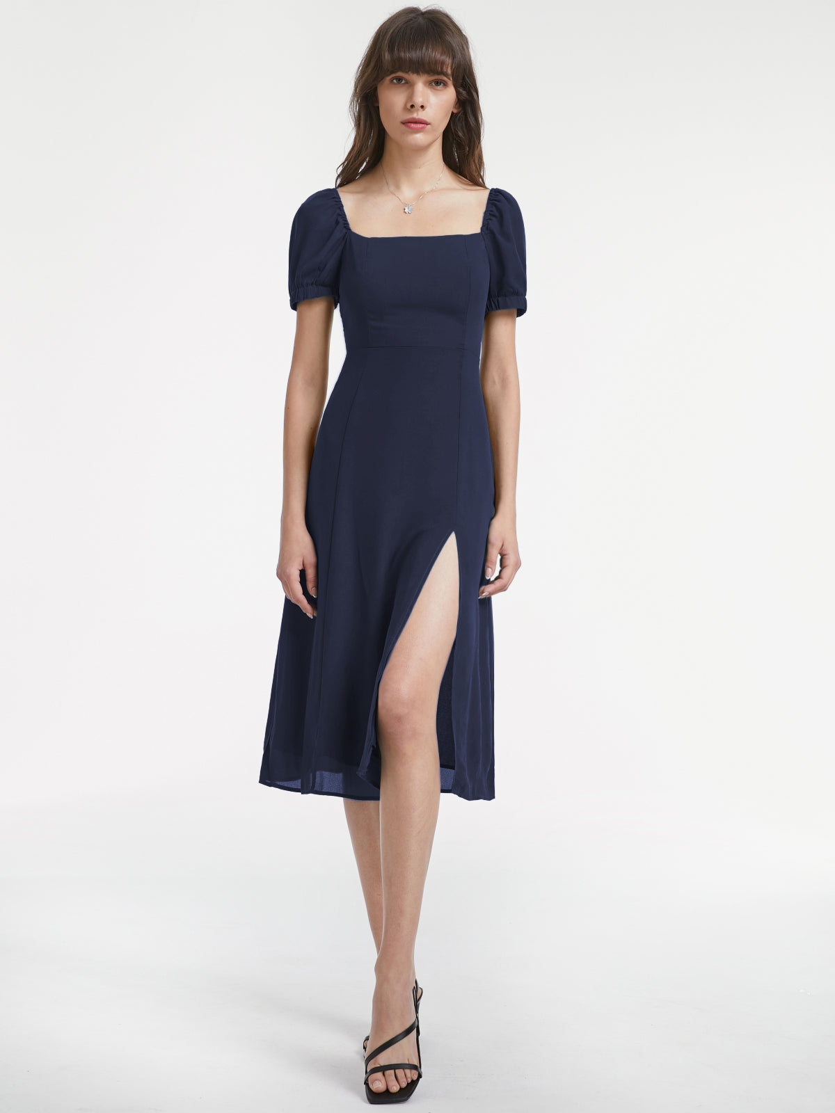 Thecomense - Gathered Dreams Emerald Green Slit Midi Dress