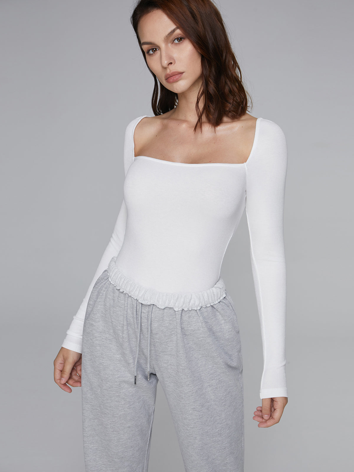 Thecomense - Basic Square Neck Long Sleeve Top