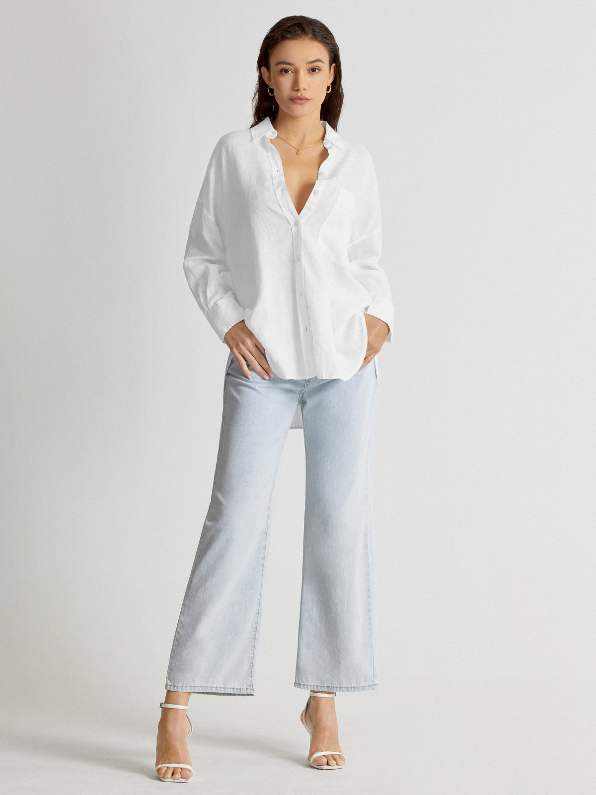 Thecomense - Drop Shoulder Relaxed Fit Linen Button Up Shirt