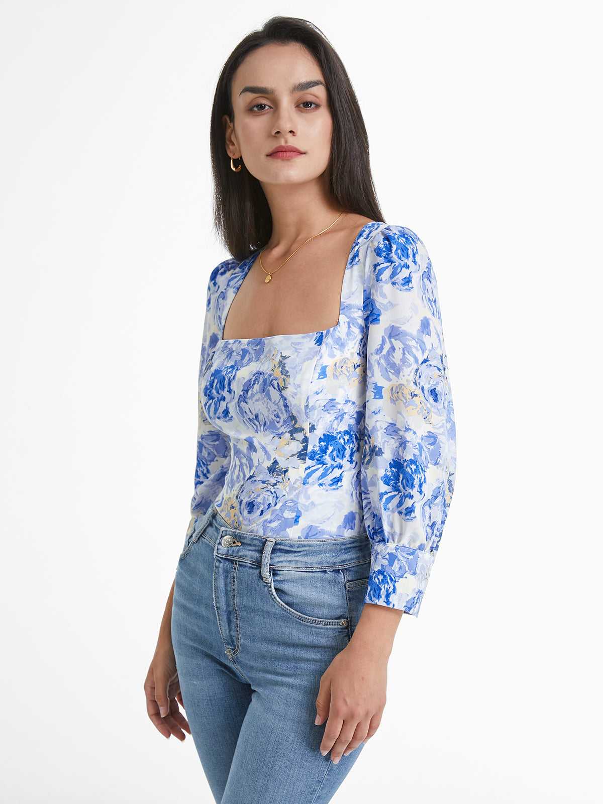 Thecomense - Sweat Neck Long Sleeve Cloud Rose Top