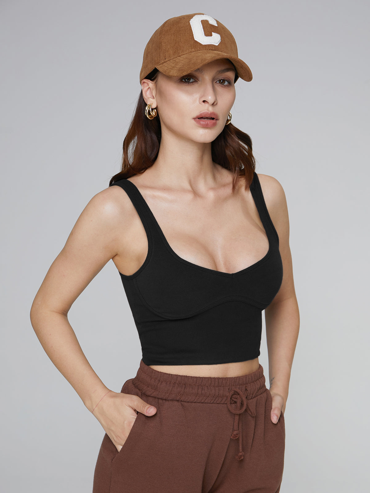 Thecomense - Balck Contour Crop Tank