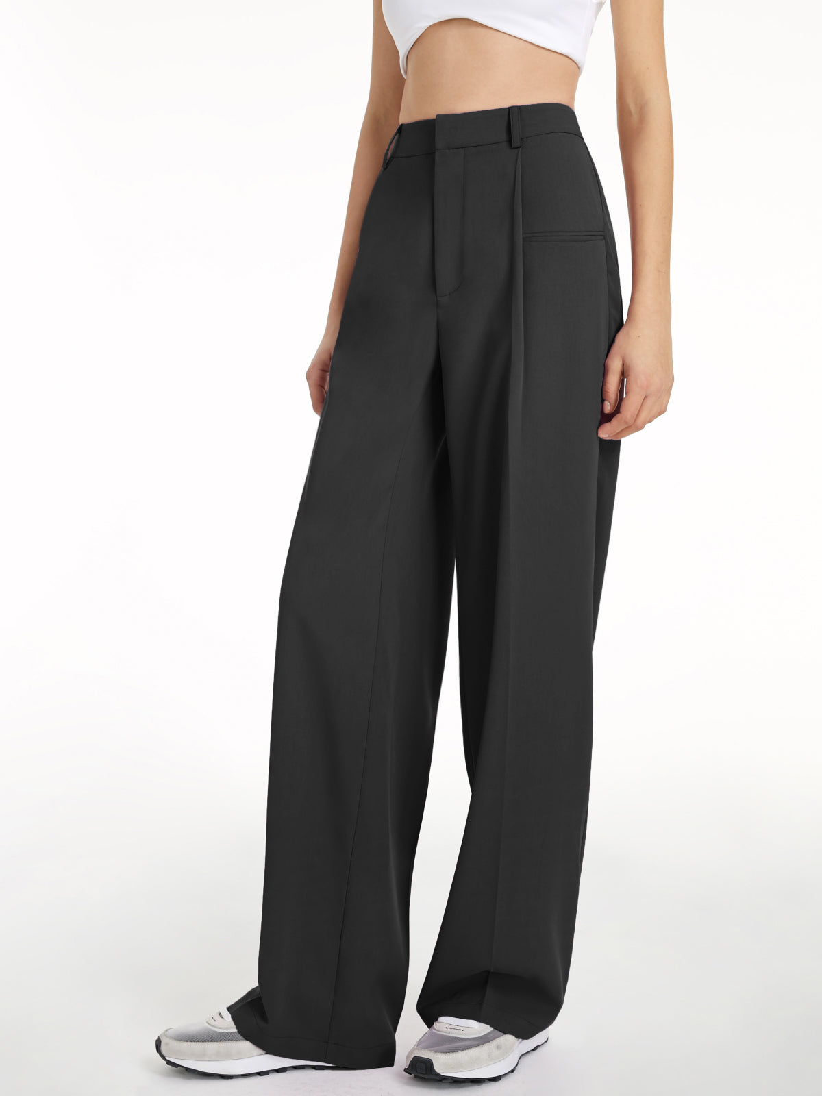 Thecomense - High Waisted Wide Leg Regular Fit Trousers