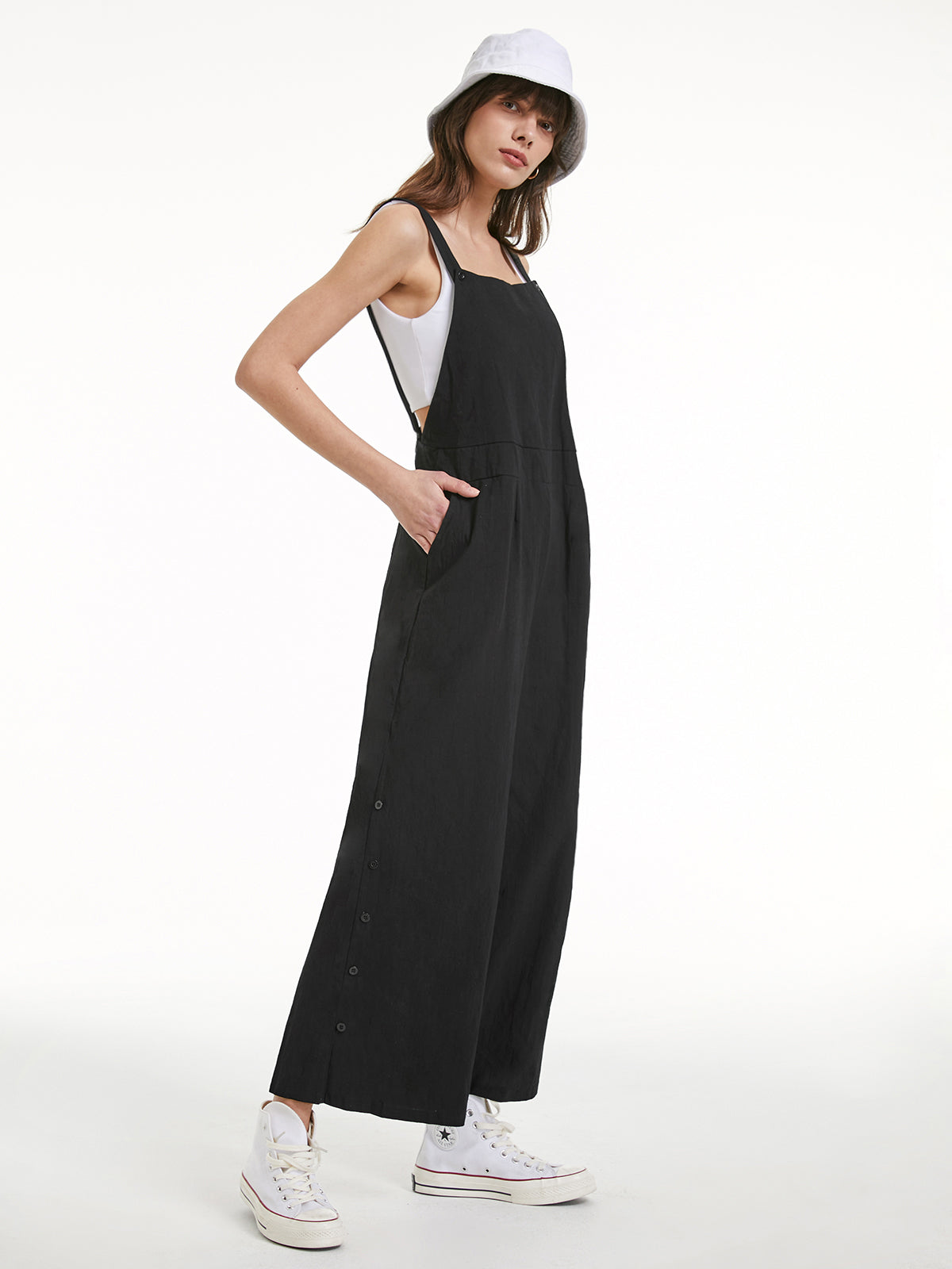 Thecomense - Backless Square Neck Wide Leg Overalls