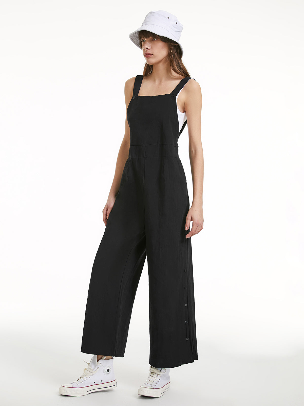 Thecomense - Backless Square Neck Wide Leg Overalls