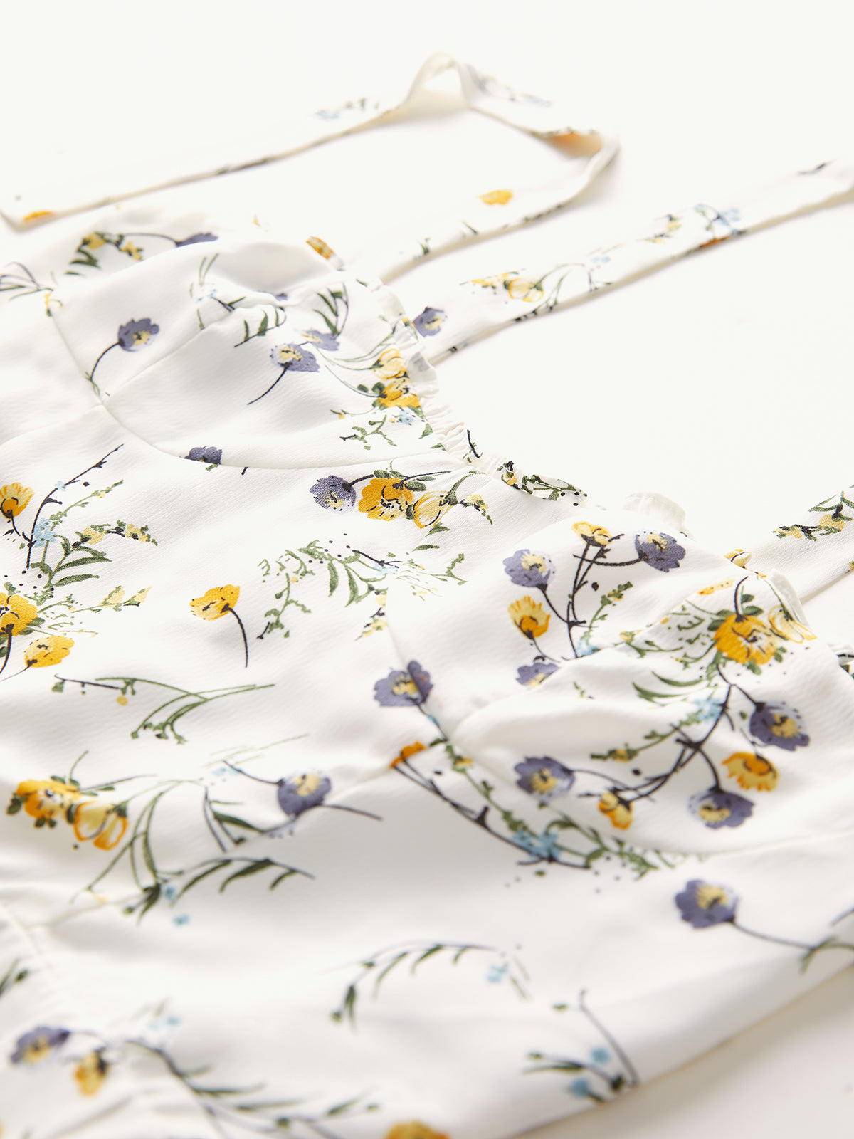 Thecomense - Ruffle Hem Tie Strap Garden Floral Stem Mini Dress