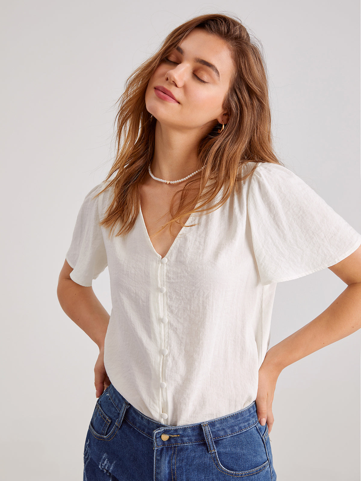 Thecomense - Basic Linen V-Neck T-Shirt