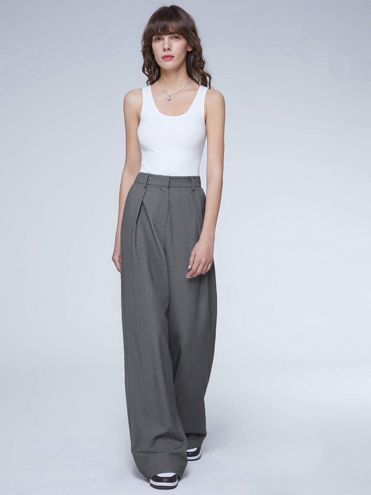 Thecomense - Oversized High Waisted Pleat Front Trousers